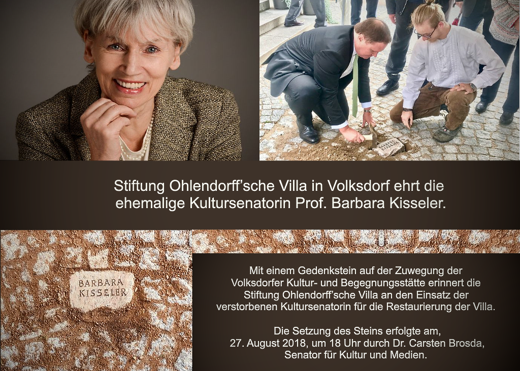 Stiftung Ohlendorff’sche Villa in Volksdorf ehrt die ehemalige Kultursenatorin Prof. Barbara Kisseler.